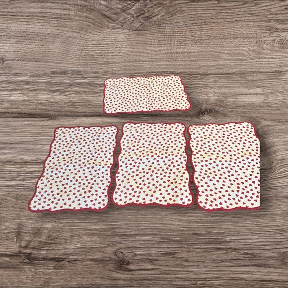 Quilted Heart Placemats Red White Set of 4 - Picture 1 of 4